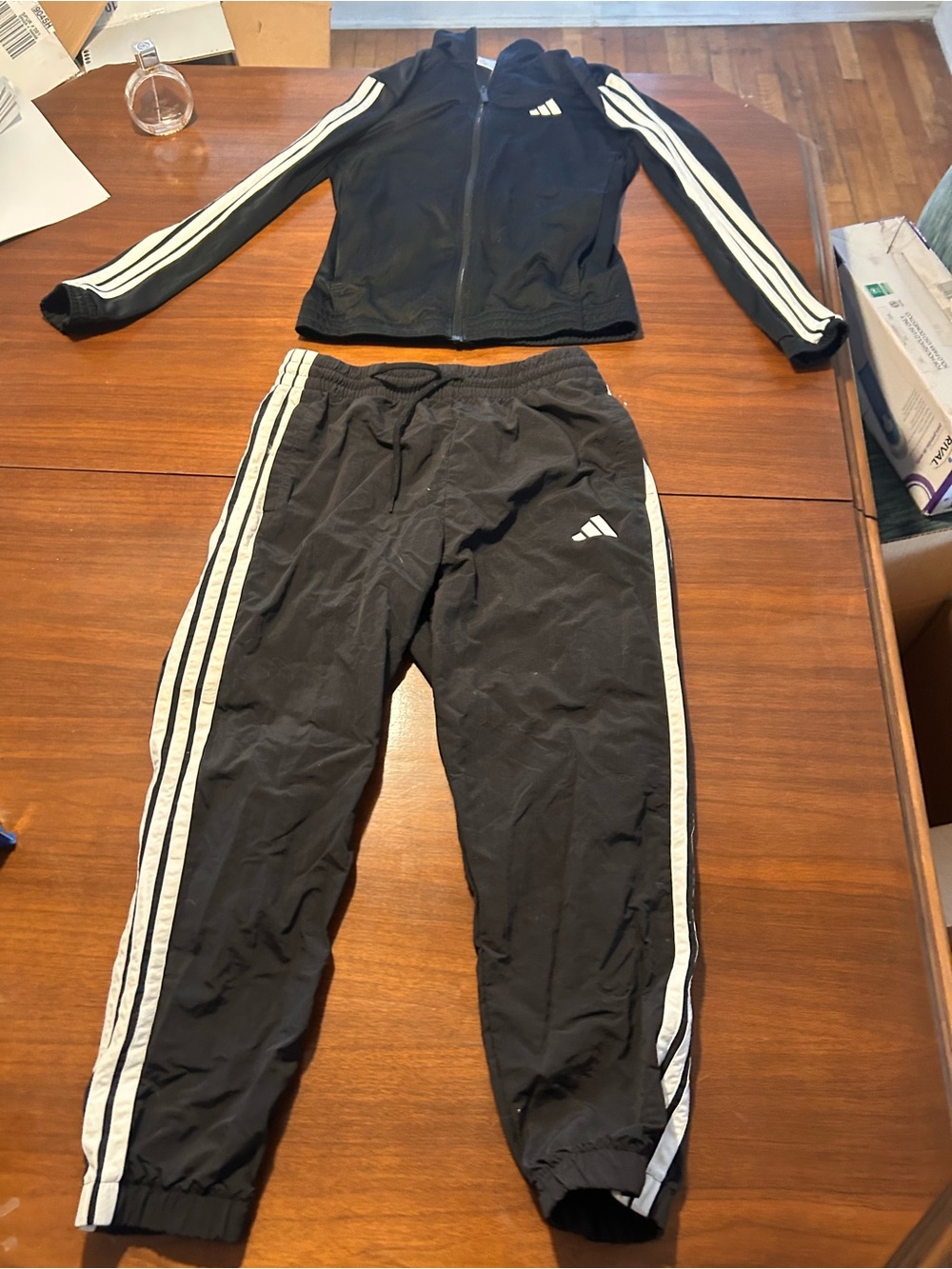 Adidas Black track set! Small jacket medium bottom